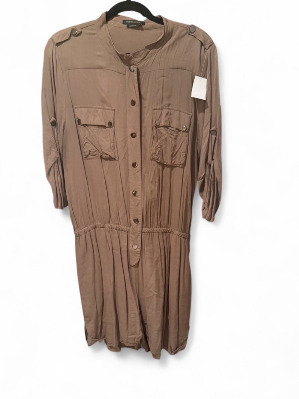 BCBGMaxAzria Taupe Utility Button Romper